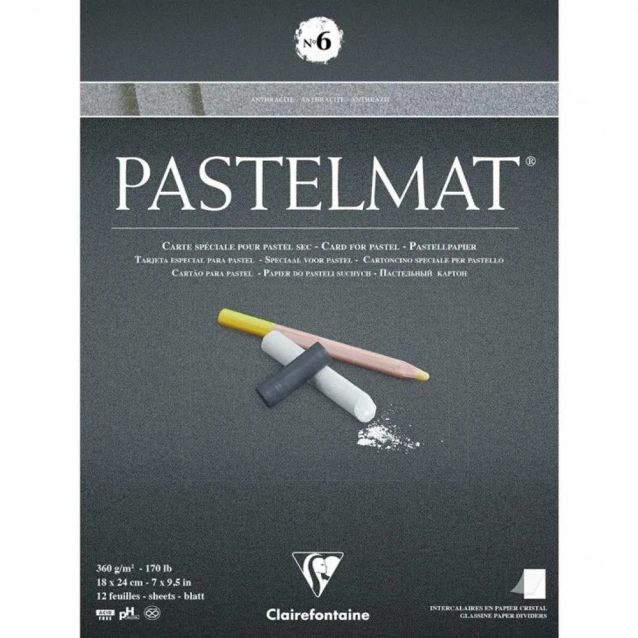 Clairefontaine Μπλοκ Pastelmat Nο.6 Κολλητό 12 Anthracite Φύλλα 18x24cm 360gr