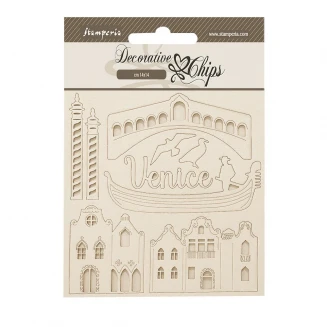 Stamperia Καρτέλα 14x14cm με Ξύλινα Διακοσμητικά Venice City of Art Elements