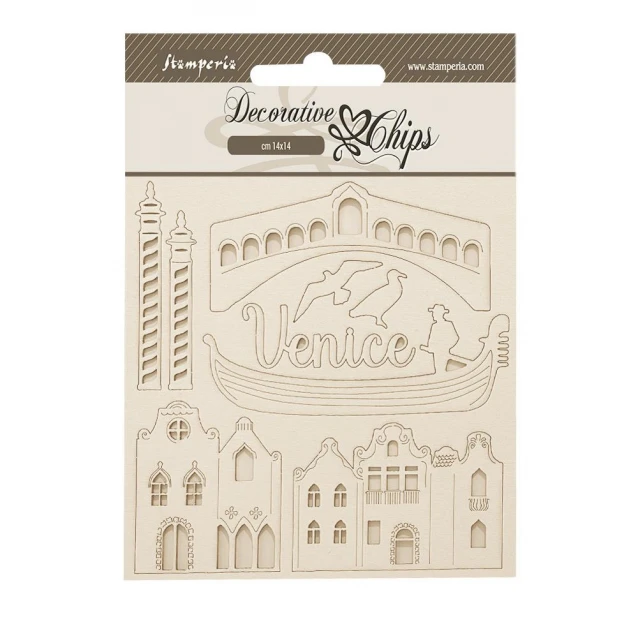 Stamperia Καρτέλα 14x14cm με Ξύλινα Διακοσμητικά Venice City of Art Elements