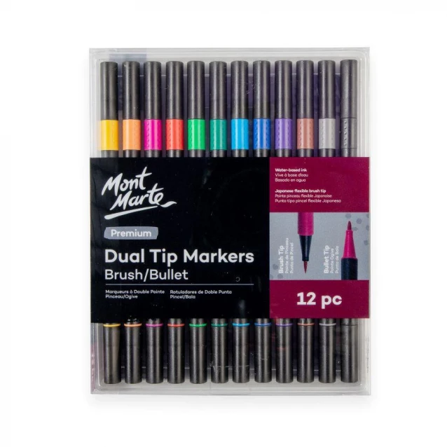 Mont Marte 12 Μαρκαδόροι Νερου Διπλής Μύτης (Brush & Bullet)