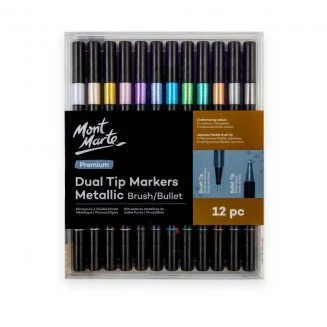 Mont Marte 12 Μαρκαδόροι Νερου Διπλής Μύτης (Brush & Bullet) Μεταλ. Αποχρ.