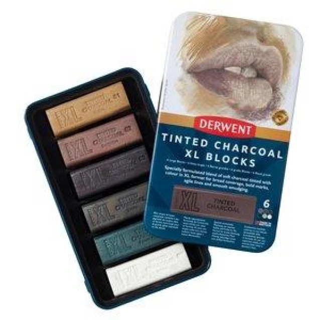 Derwent Μεταλλική Κασετίνα με 6 Ράβδους Κάρβουνου XL Γήινες Αποχρώσεις