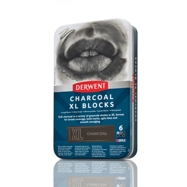 Derwent Μεταλλική Κασετίνα με 6 XL Ράβδους Κάρβουνου Γκρι Αποχρώσεις.