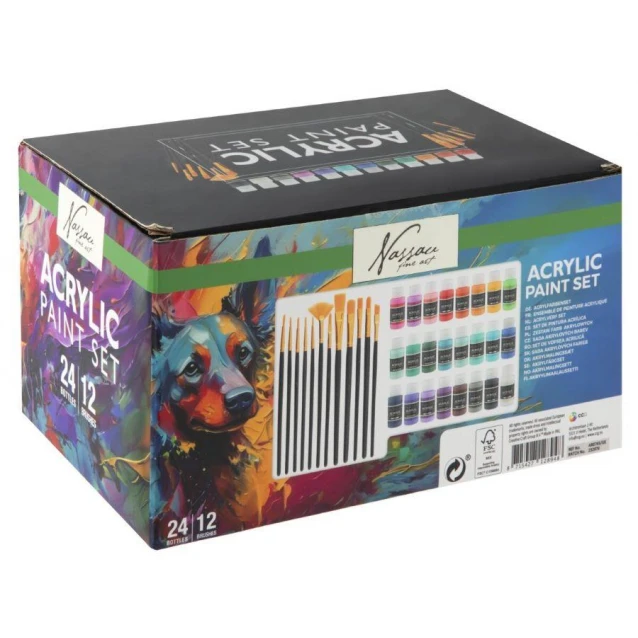 Nassau Σετ Ακρυλικών 24x59ml & 12 Πινέλα