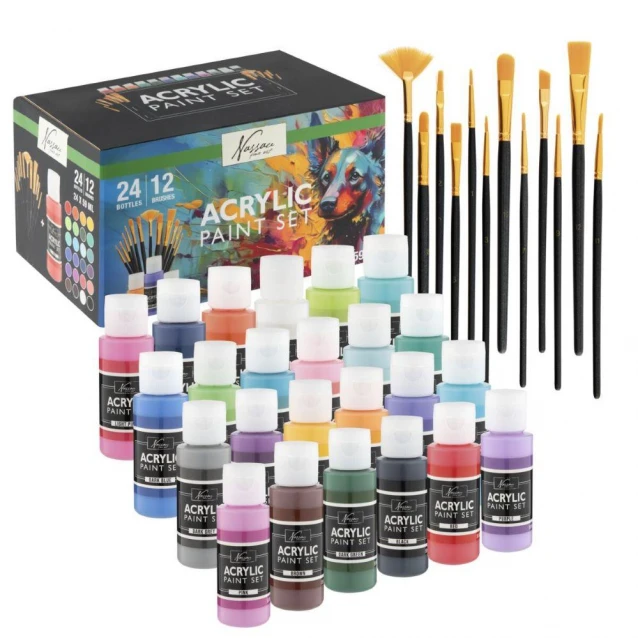 Nassau Σετ Ακρυλικών 24x59ml & 12 Πινέλα