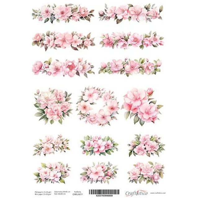 Craftistico Ριζόχαρτο Decoupage 30x40cm Λαμπάδας Λουλούδια Στεφανάκι