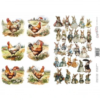 Craftistico Ριζόχαρτο Decoupage 30x40cm Λαγουδάκια Κοτούλες