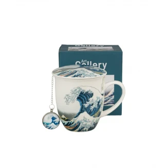 Πορσελάνινη Κούπα 400ml με Καπάκι & Φίλτρο Τσαγιού Tag The Great Wave Katsushika Hokusai
