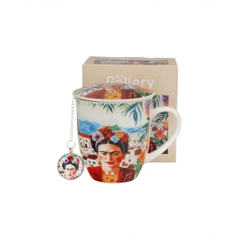 Πορσελάνινη Κούπα 400ml με Καπάκι & Φίλτρο Τσαγιού Tag Red Frida