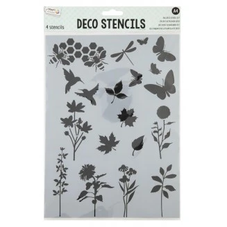 Craft ID Σετ 4 Stencil A4 (21x29,7 cm) Λουλούδια, Φυτά & Ζώα