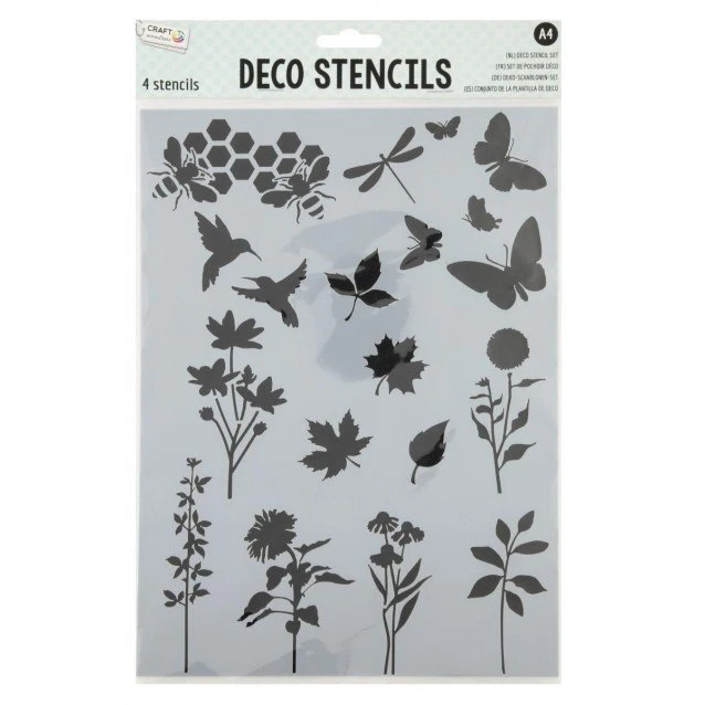 Craft ID Σετ 4 Stencil A4 (21x29,7 cm) Λουλούδια, Φυτά & Ζώα