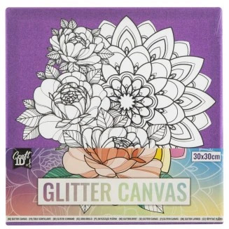 Craft ID Τελάρο 30x30cm Glitter Καμβάς με Τυπωμένο Σχέδιο Λουλούδι