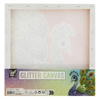 Craft ID Τελάρο 30x30cm Glitter Καμβάς με Τυπωμένο Σχέδιο Παγώνι