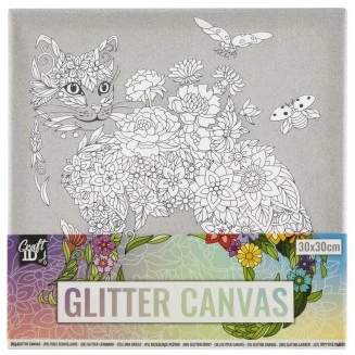 Craft ID Τελάρο 30x30cm Glitter Καμβάς με Τυπωμένο Σχέδιο Γάτα