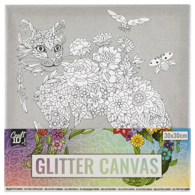 Craft ID Τελάρο 30x30cm Glitter Καμβάς με Τυπωμένο Σχέδιο Γάτα