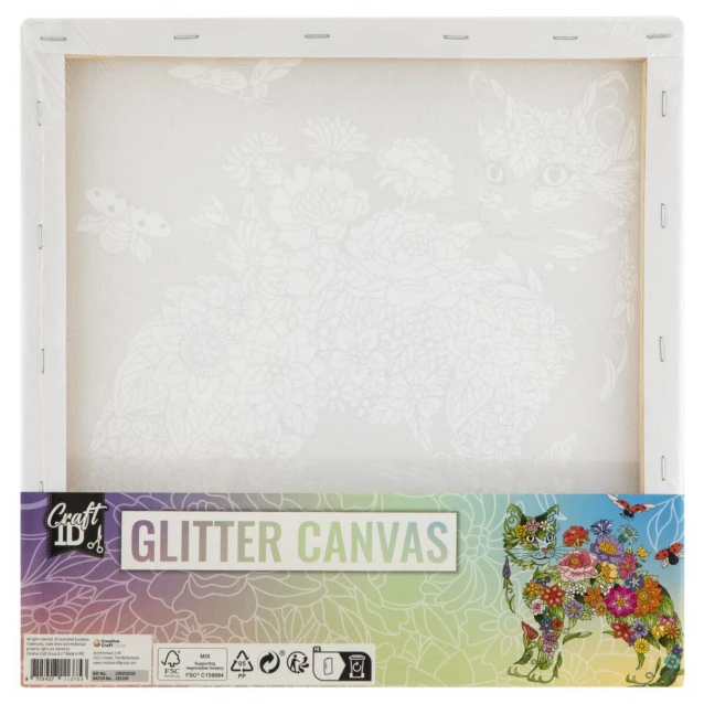 Craft ID Τελάρο 30x30cm Glitter Καμβάς με Τυπωμένο Σχέδιο Γάτα