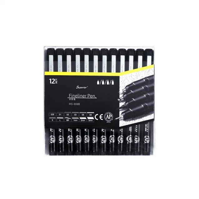 Superior Micro-line 12 Μαύρα Μαρκαδοράκια Σχεδίου Waterproof