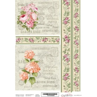 Craftistico Ριζόχαρτο Decoupage 30x40cm Vintage Τριαντάφυλλα και Βοτανικά Μοτίβα